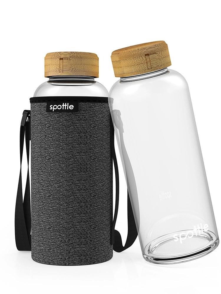 Glass water bottle with neoprene sleeve 1.5 L