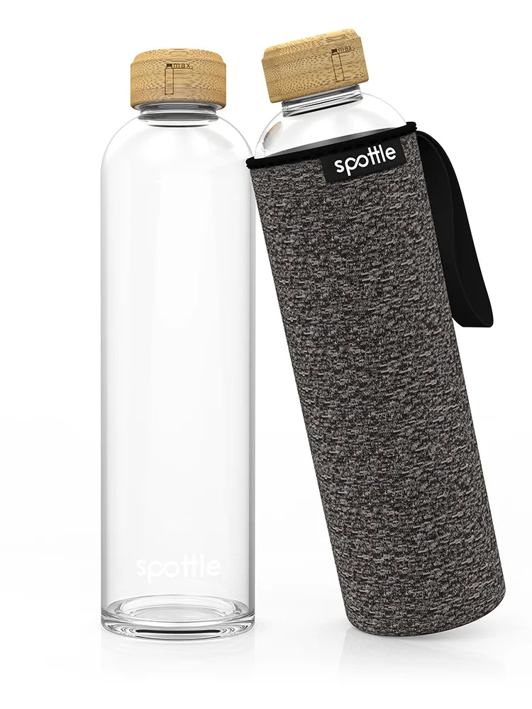 glasflasche-mit-neoprenhuelle-1liter-schwarz-meliert #color_mixed-black