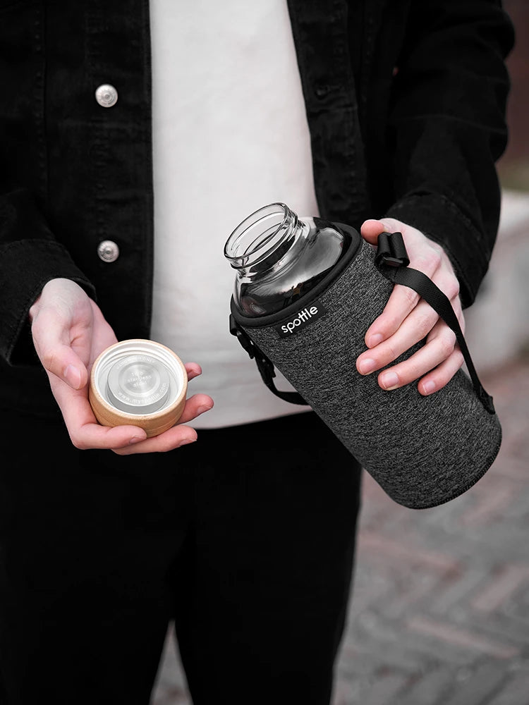 Glass water bottle with neoprene sleeve 1.5 L