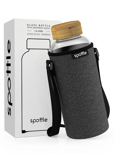 Glass water bottle with neoprene sleeve 1.5 L