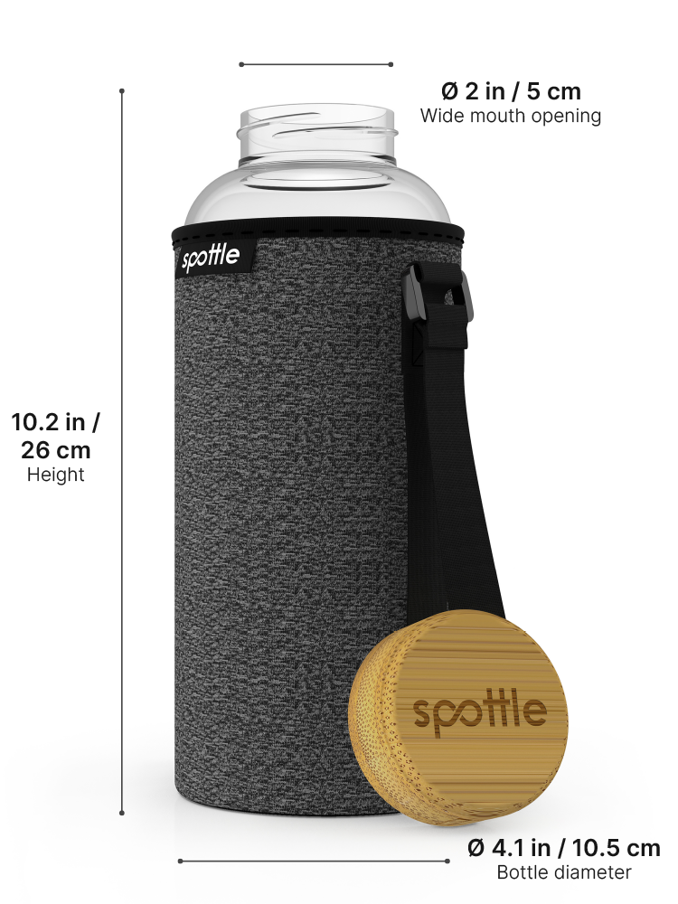 Glass water bottle with neoprene sleeve 1.5 L