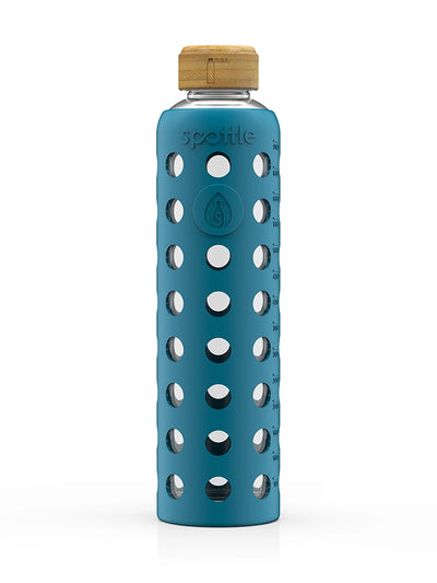 Trinkflasche Glas mit Silikonhülle & Bambusdeckel – 750 ml