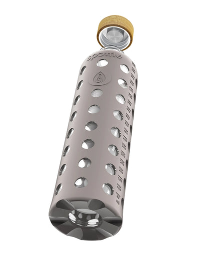 Glass water bottle with silicone sleeve & bamboo cap – 1 L