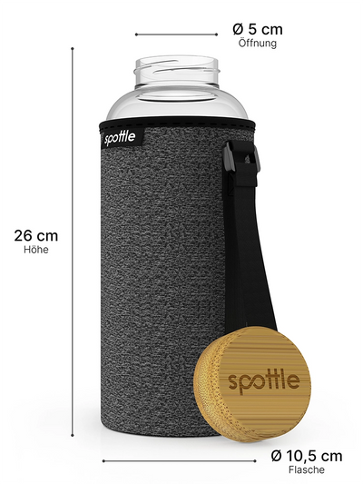 Glass water bottle with neoprene sleeve 1.5 L